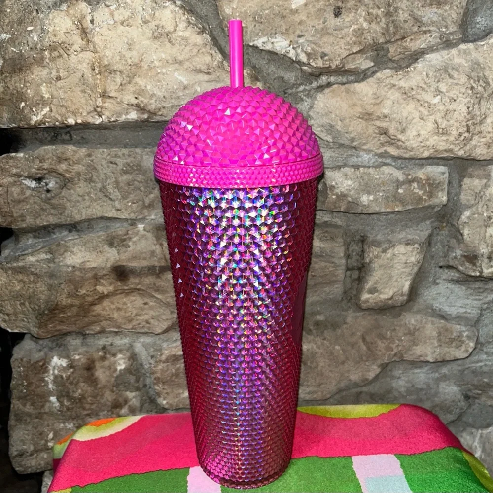 NWT STARBUCKS Pink Bling Studded Frappuccino Dome Tumbler 24oz 710ML 2025
